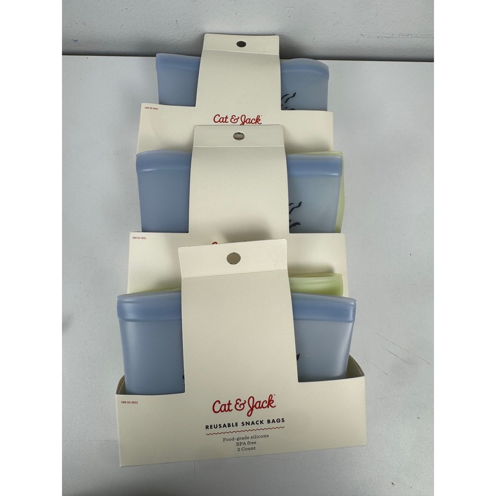 Lot Cat & Jack Reusable Silicone Snack Bags Shark Blue Lime Green BPA Free